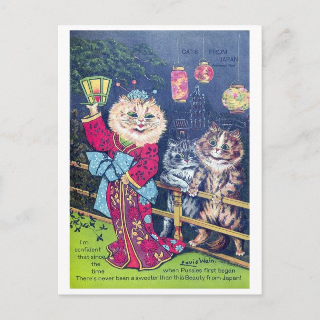 Cartão Postal De Festividades Gatos do japão - Louis Wain (Frente)