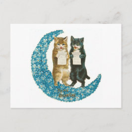 Cartão Postal De Festividades Gatos do namorados em uma lua azul da flor