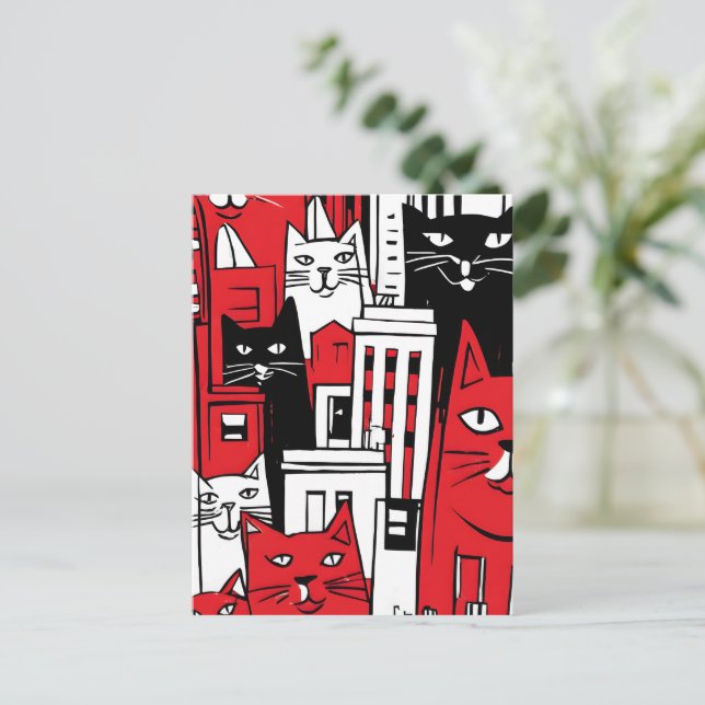 Cartão Postal De Festividades Gatos em Nova Iorque (Em pé/Frente)