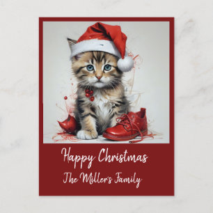 Cartão Postal De Festividades Gatos fofos disfarçados de Natal - vibrações de fe