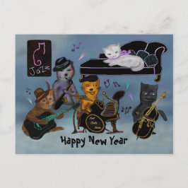 Cartão Postal De Festividades Gatos Gordos Ano Novo