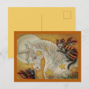 CARTÃO POSTAL DE FESTIVIDADES GATOS NEGROS COM COR UNICORN HALLOWEEN