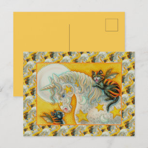 CARTÃO POSTAL DE FESTIVIDADES GATOS NEGROS COM COR UNICORN HALLOWEEN