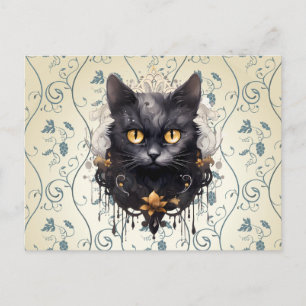 Cartão Postal De Festividades Gatos Pretos Rhinestones Folhas Uvas Halloween