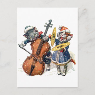 Cartão Postal De Festividades Gatos que jogam a música do Natal na neve
