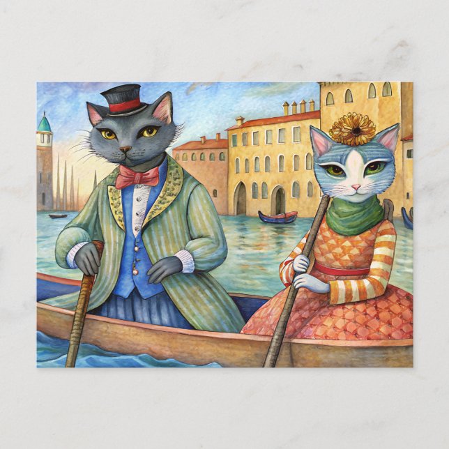 Cartão Postal De Festividades Gatos vestidos em Veneza, Itália (Frente)