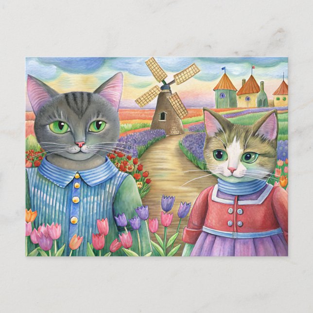 Cartão Postal De Festividades Gatos vestidos nos Países Baixos (Frente)