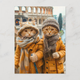 Cartão Postal De Festividades Gatos visitando o Coliseu em Roma