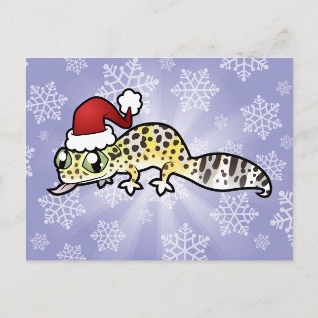 Cartão Postal De Festividades Geco do leopardo do Natal (Frente)