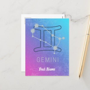 Cartão Postal De Festividades Gemini Zodiac - Sinal de Estrela Watercolor Horosc
