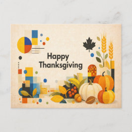 Cartão Postal De Festividades Geometric Retro Happy Thanksgiving Pumpkin 