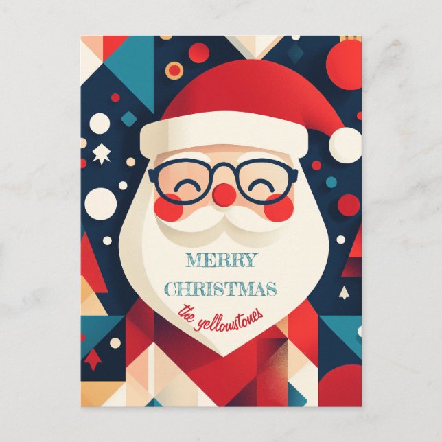 Cartão Postal De Festividades Geométrico Santa Claus (Frente)