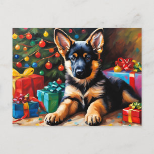 Cartão Postal De Festividades German shepherd, Árvore de Natal, Apresenta