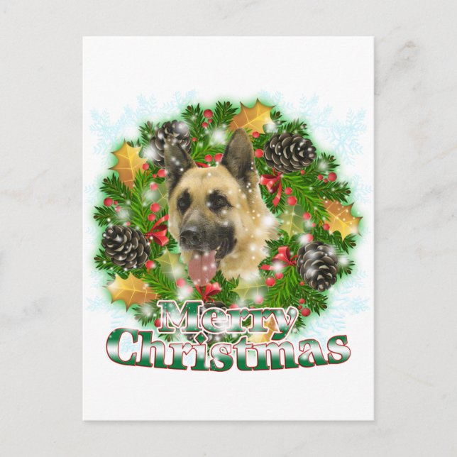 Cartão Postal De Festividades German shepherd do Feliz Natal (Frente)