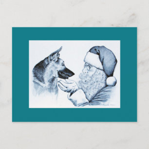 Cartão Postal De Festividades german shepherd e Papai Noel