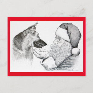 Cartão Postal De Festividades German shepherd e Papai Noel