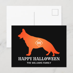 Cartão Postal De Festividades German shepherd Laranja Feliz Família Halloween