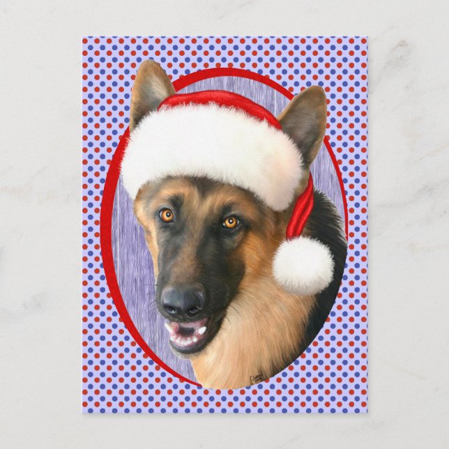 Cartão Postal De Festividades German shepherd Natal Santa Hat (Frente)