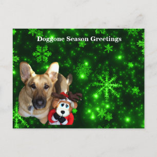 Cartão Postal De Festividades german shepherd, Toy Reindeer, Flocos de Neve Verd