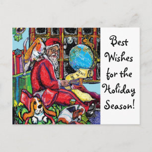 Cartão Postal De Festividades GGBR Holiday Postcard - Santa & Bassets