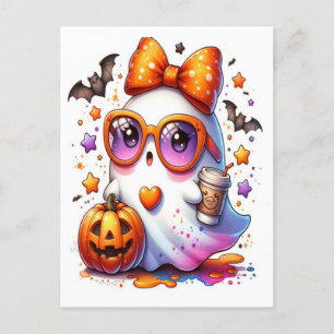 Cartão Postal De Festividades Ghost Bebida Pumpkin Spooky 2025