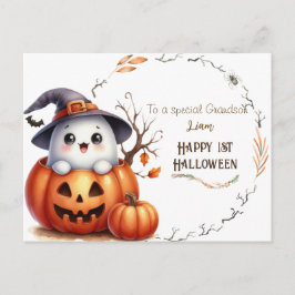 Cartão Postal De Festividades Ghost Pumpkin no Halloween