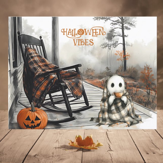 Cartão Postal De Festividades Ghost Rustic Fall Porch Halloween Vibes (Criador carregado)