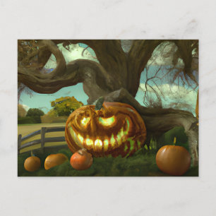 Cartão Postal De Festividades Giant Jack-O' Lanterna Mangled Tree Halloween