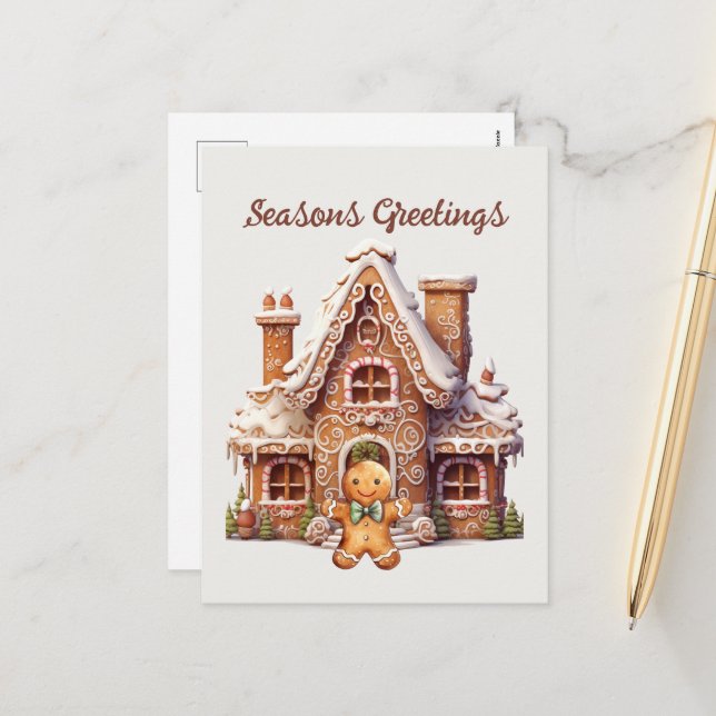 Cartão Postal De Festividades Gingerpão de aquarela adicionar texto Feriado (Frente/Verso In Situ)