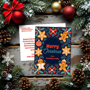 Cartão Postal De Festividades Gingerpão e folhagem de arte em linfa