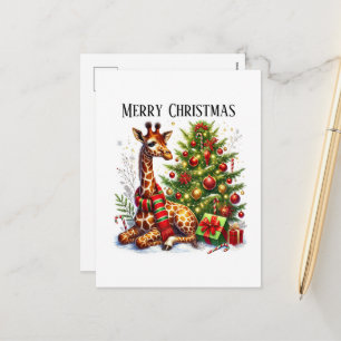Cartão Postal De Festividades Girafa da selva Natal Alegre Festivo