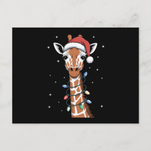 Cartão Postal De Festividades Girafa de Natal Chapéu do Papai Noel Luzes de Nata