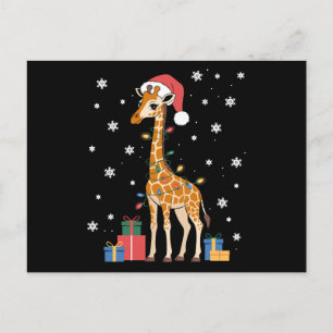 Cartão Postal De Festividades Girafa de Natal Chapéu do Papai Noel Luzes de Nata