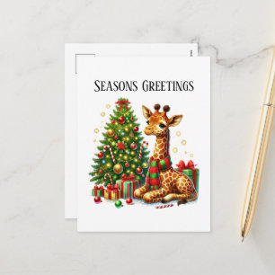 Cartão Postal De Festividades Girafa festiva de Natal Cumprimentos de estação 