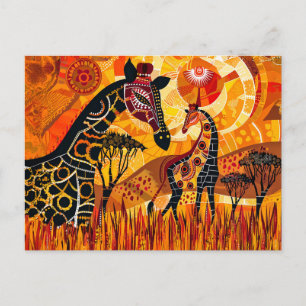 Cartão Postal De Festividades girafas africanas e o sol em estilo tribal