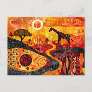 Cartão Postal De Festividades girafas africanas no estilo da pintura tribal