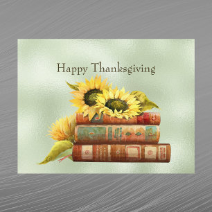 Cartão Postal De Festividades Girassóis Amarelos Livros Aquarela