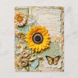 Cartão Postal De Festividades Girassol com borboleta