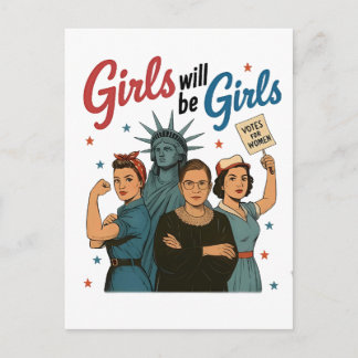 Cartão Postal De Festividades Girl Will Be Girl Feminism Equality Womens rights