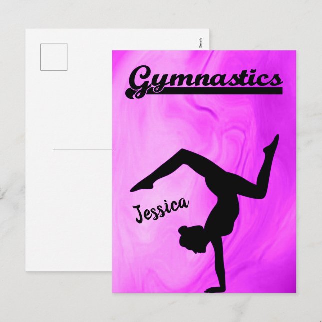Cartão Postal De Festividades Girls Gymnastics Purple Swirl Personalizado (Frente/Verso)