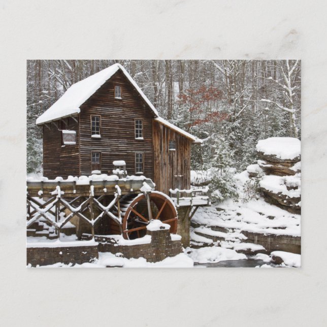 Cartão Postal De Festividades Glade Creek Grist Mill no inverno (Frente)