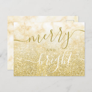 Cartão Postal De Festividades Glam DOURADO Natal Feriado Glitter Marble