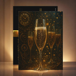 Cartão Postal De Festividades Glam Happy New Year Steampunk Champagne 