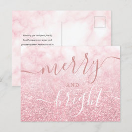 Cartão Postal De Festividades Glam Rosa DOURADO Natal Feriado Glitter Marble