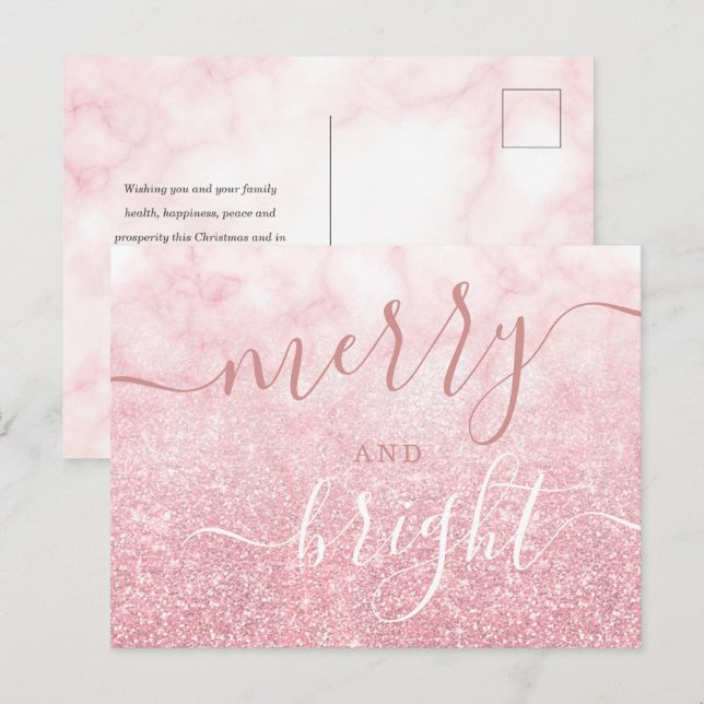 Cartão Postal De Festividades Glam Rosa DOURADO Natal Feriado Glitter Marble (Frente/Verso)