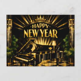 Cartão Postal De Festividades Glamorous Art Deco Piano New Year