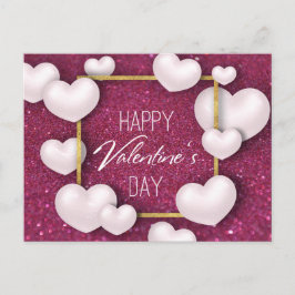 Cartão Postal De Festividades Glitter dos Corações Brancos do dia de os namorado
