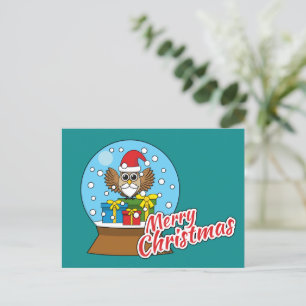 Cartão Postal De Festividades Globo de Neve com Santa Claus Owl