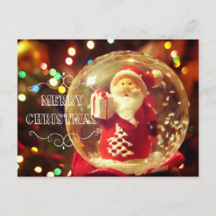 Cartão Postal De Festividades Globo de neve Santa Claus