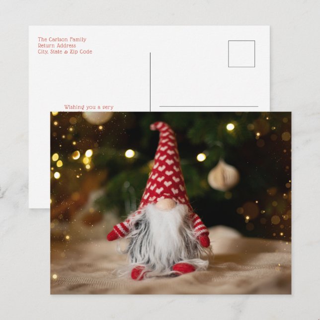 Cartão Postal De Festividades Gnomo Bonito Natal (Frente/Verso)